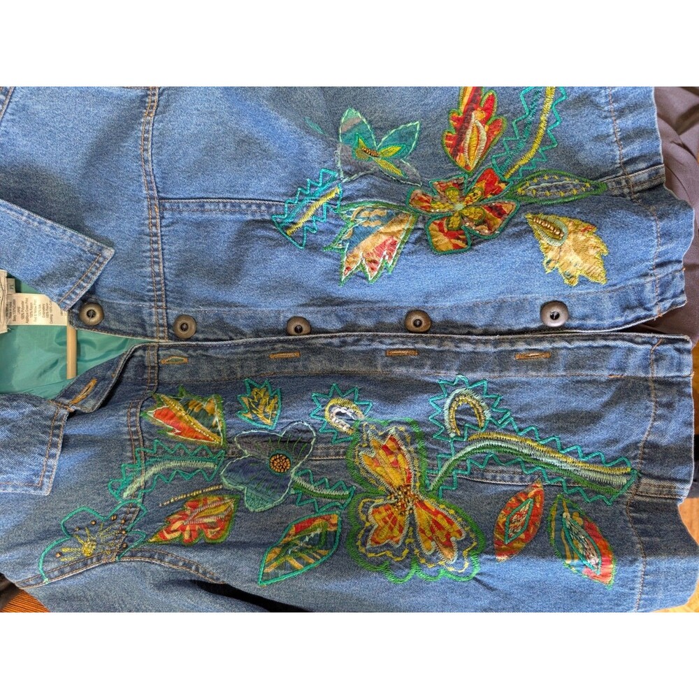 COLDWATER CREEK FLORAL EMBROIDERED & BEADED DENIM JEAN JACKET SZ PL EXC COND! - Picture 7 of 13